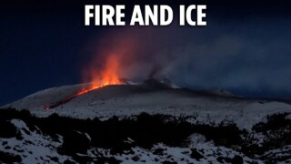 Spectacular scenes as lava erupts from snow-covered Mount Etna Spectacular scenes as lava erupts from snow-covered Mount Etna